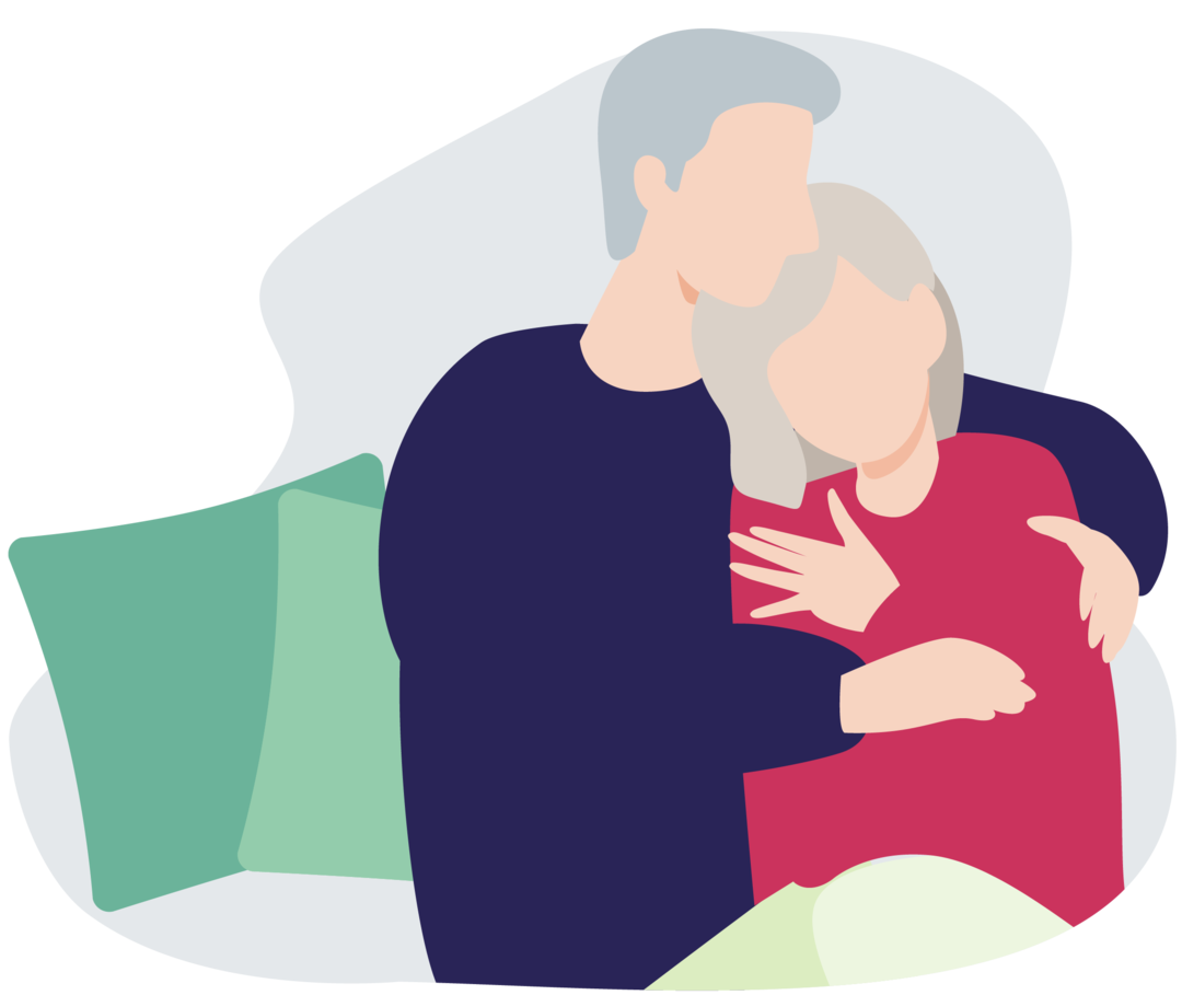 Illustration eines Paares, das sich in den Armen hält. Ein Partner tröstet seine Partnerin, die an CML erkrankt ist.